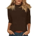 thumbnail image 1 of 3/4 Sleeve Tops for Women Loose Fit Mock Neck Cute Shirts Casual Layering Three Quarter Sleeve Tops Woman Blouse Coffee L, 1 of 7