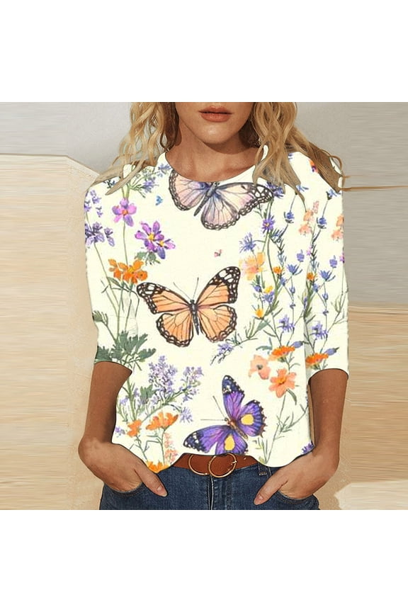 3/4 Sleeve Tops for Women Loose Fit Womens Summer Tshirts Womens Summer Tee Tops Women T Shirts Graphic Tees reorder items