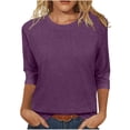 thumbnail image 1 of 3/4 Sleeve Tops for Women Plus Size Casual Crew Neck Solid Color Ladies Round Neck Fashion Loose Blouse, 1 of 6