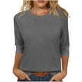 thumbnail image 1 of 3/4 Sleeve Tops for Women Plus Size Casual Crew Neck Solid Color Ladies Round Neck Fashion Loose Blouse, 1 of 6