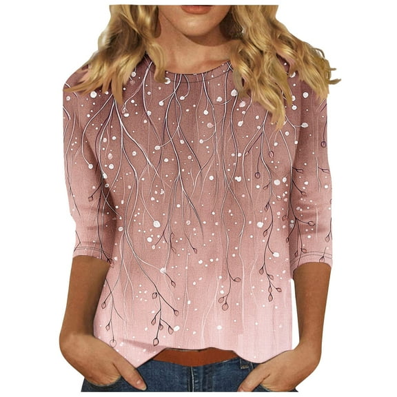 3/4 Sleeve Tops for Women Summer Sale Women's Fashion Round-Neck Short Sleeved Printed Pullover Dress