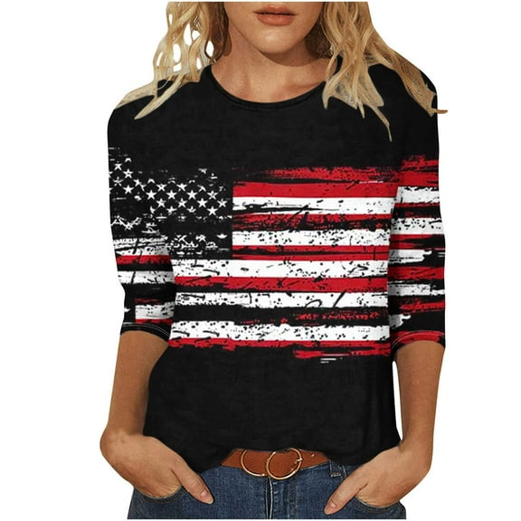 3/4 Sleeve Tops for Women Summer Sale Women's Fashion Tees Casual Crewneck 3/4 Sleeve Loose T Shirt Ladies Blouses Shirts