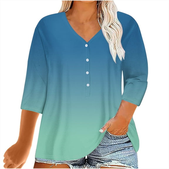 3/4 Sleeve Tops for Women Trendy V Neck Shirts for Women Dressy Casual Womens Plus Size Tops Button Down Shirts for Women Shop All