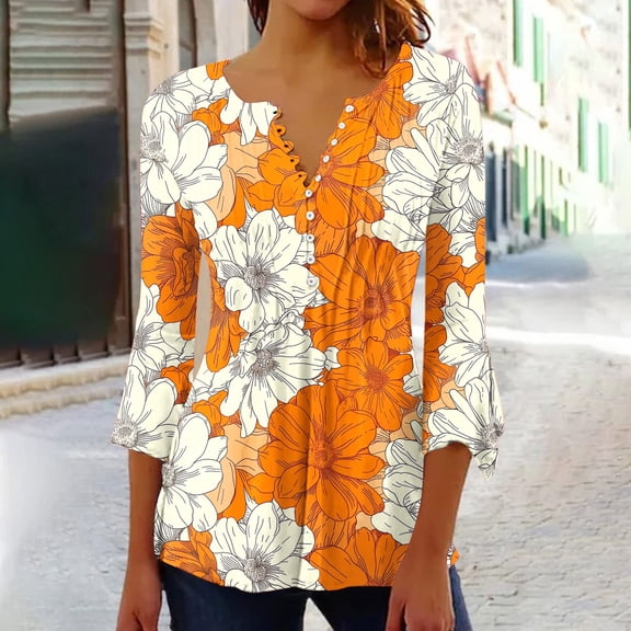 3/4 Sleeve Tops for Women V Neck Womens Summer T Shirts 2026 Womens Tops T Shirts for Women Plus Size Loose Fit