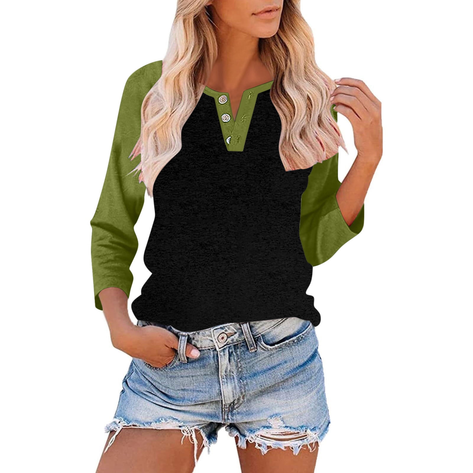 FAYALEQ Women's Camouflage Long Sleeve Tee - O-Neck Color Block T-Shirt, Size XL/US10
