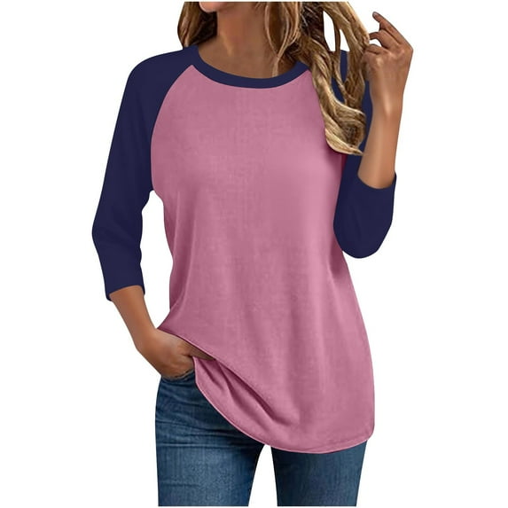 3/4 Sleeve Tops for Women Workout Shirts Baseball Style Raglan Tshirts Casual Color Block Tees Comfy Steetwear
