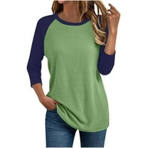 3/4 Sleeve Tops for Women Workout Shirts Baseball Style Raglan Tshirts Casual Color Block Tees Comfy Steetwear