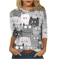 thumbnail image 1 of 3/4 Sleeve Tops for Womens Cute Cat T Shirts,Womens 3/4 Sleeve T-Shirt Tops Crewneck Blouse Fashion Casual Pullover Tees Spring Top Sweatshirt, 1 of 5