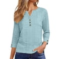 thumbnail image 1 of 3/4 Sleeve Tops for Womens Eyelet Casual V-Neck Button Blouse Spring Summer Trendy Ladies Top, 1 of 9
