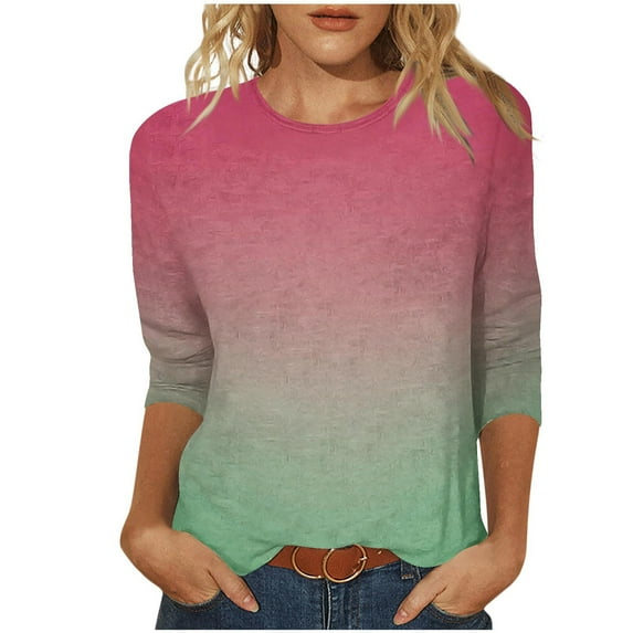 3/4 Sleeve Tshirts Shirts for Women Plus Size Shirts for Women Cotton Plain 3/4 Sleeve Shirt Women V Neck T Shirts for Women Womens Fall Fashion 2024 Tops Women Tshirts Under $5
