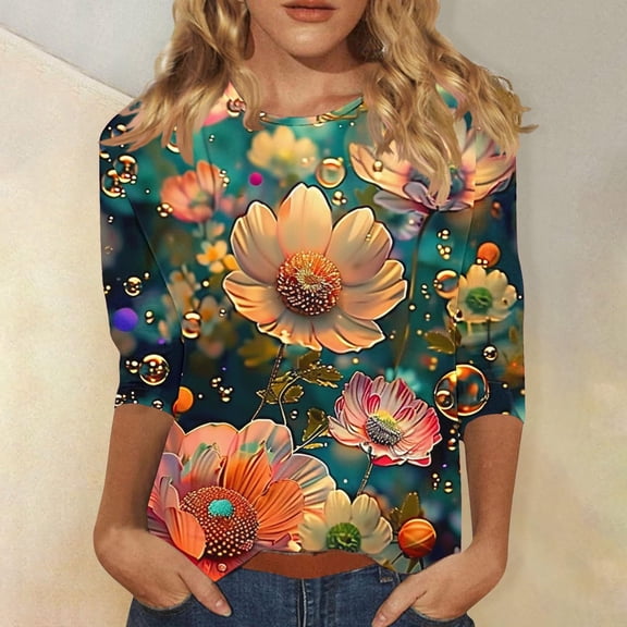 3/4 Sleeve Tunic Tops for Women Under 10 Summer Tshirts Shirts for Women Pack Womens Summer Tops Dressy Casual Plus Size Womens Plus Size Printed Tees my items