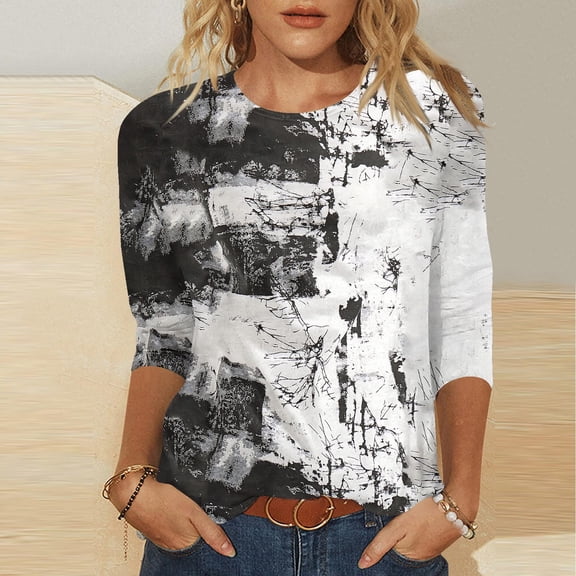 3/4 Sleeve Tunic Tops for Women Womens Summer Tees Graphic Womens Tops Dressy Tshirts Shirts for Women Gym Graphic