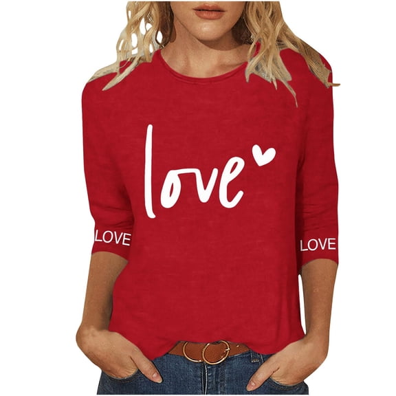 3/4 Sleeve Valentine's Sweatshirts for Women Round Neck 2026 Cute Love Heart Graphic Tee Casual Trendy Couple Top Blouse Casual Long Sleeve Pullover Tops