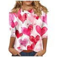 thumbnail image 1 of 3/4 Sleeve Valentines Tops for Womens Cute Heart Graphic T Shirts Fashion Holiday Casual Baisc Tees, 1 of 5