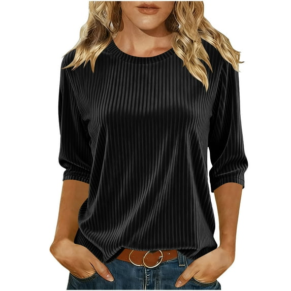 3/4 Sleeve Velvet Tops for Women Dressy Casual Crewneck Velour Shirt Vintage Comfy Tshirts Blouses