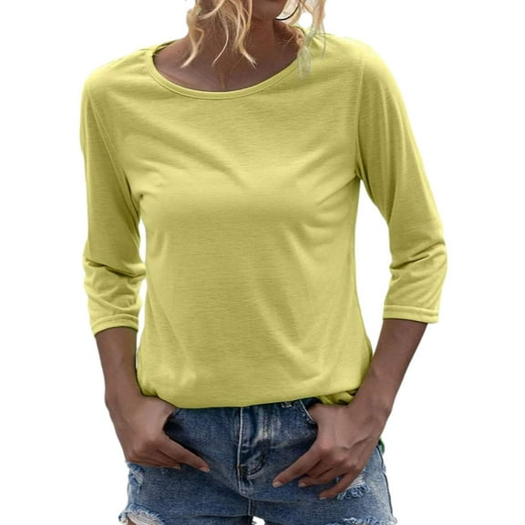 3/4 Sleeve Women Round NeckSolid Casual Basic Tops T Shirt