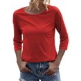 thumbnail image 1 of 3/4 Sleeve Women Round NeckSolid Casual Basic Tops T Shirt, 1 of 4