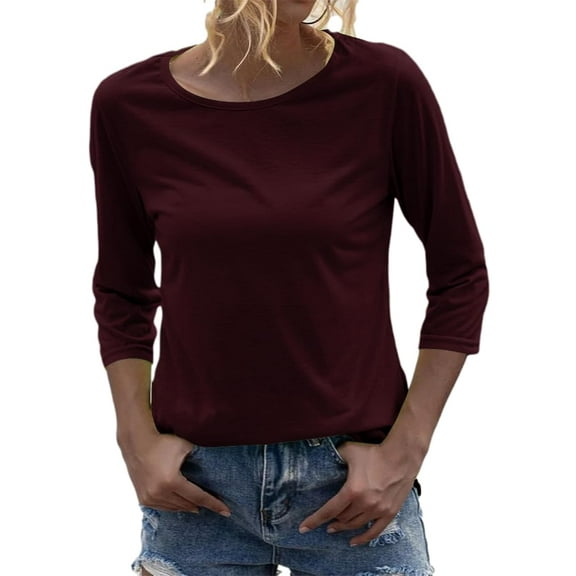 3/4 Sleeve Women Round NeckSolid Casual Basic Tops T Shirt