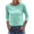 thumbnail image 1 of 3/4 Sleeve Women Round NeckSolid Casual Basic Tops T Shirt, 1 of 4