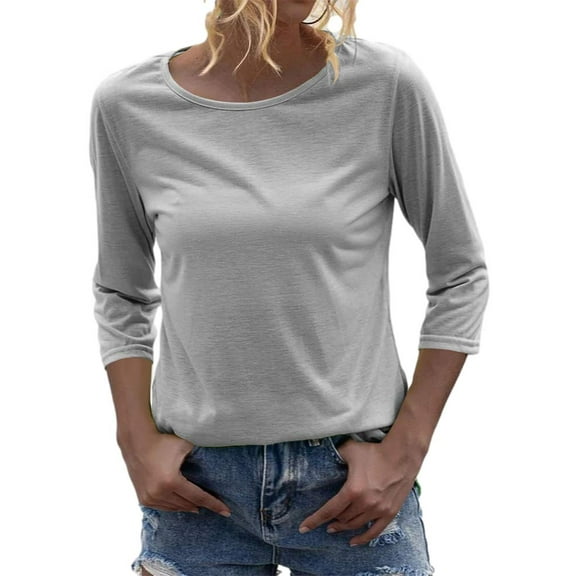 3/4 Sleeve Women Round NeckSolid Casual Basic Tops T Shirt