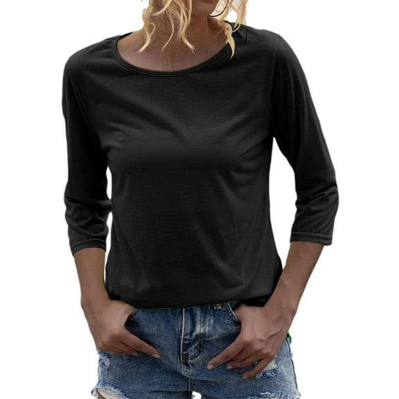 3/4 Sleeve Women Round NeckSolid Casual Basic Tops T Shirt
