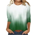 thumbnail image 1 of 3/4 Sleeve Womens Tops Plus Size Crew Neck Color Block Patchwork Tunic Basic Tee Spring Lightweight Casual Blouses(Green,XXL), 1 of 4