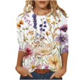 thumbnail image 1 of 3/4 Sleeve Womens Tops Summer 2025 T-Shirts Floral Crewneck Casual Basic Tee Fit Tunic Tops Blouses, 1 of 5