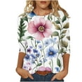 thumbnail image 1 of 3/4 Sleeve Womens Tops Summer 2025 T-Shirts Floral Crewneck Casual Basic Tee Fit Tunic Tops Blouses, 1 of 5