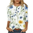 thumbnail image 1 of 3/4 Sleeve Womens Tops Summer 2025 T-Shirts Floral Crewneck Casual Basic Tee Fit Tunic Tops Blouses, 1 of 5