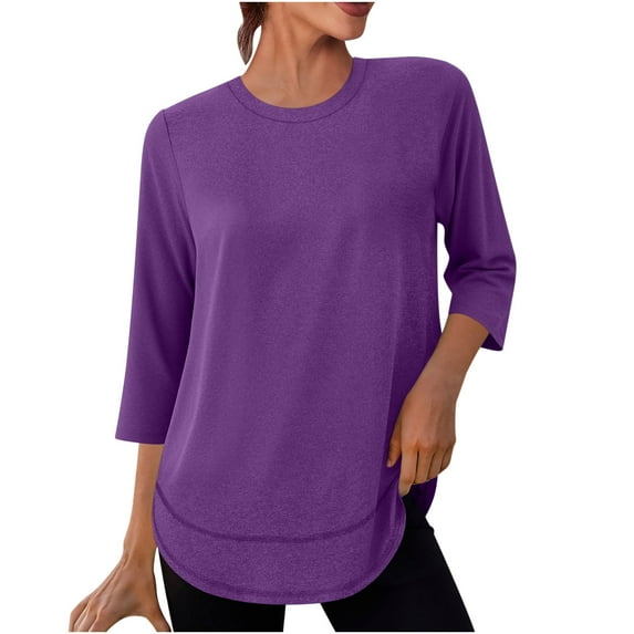3/4 Sleeve Workout Tops for Women Lightweight Quick Dry Sun Shirt Crew Neck Casual Yoga Tunic Tee Tshirts (S, Purple)
