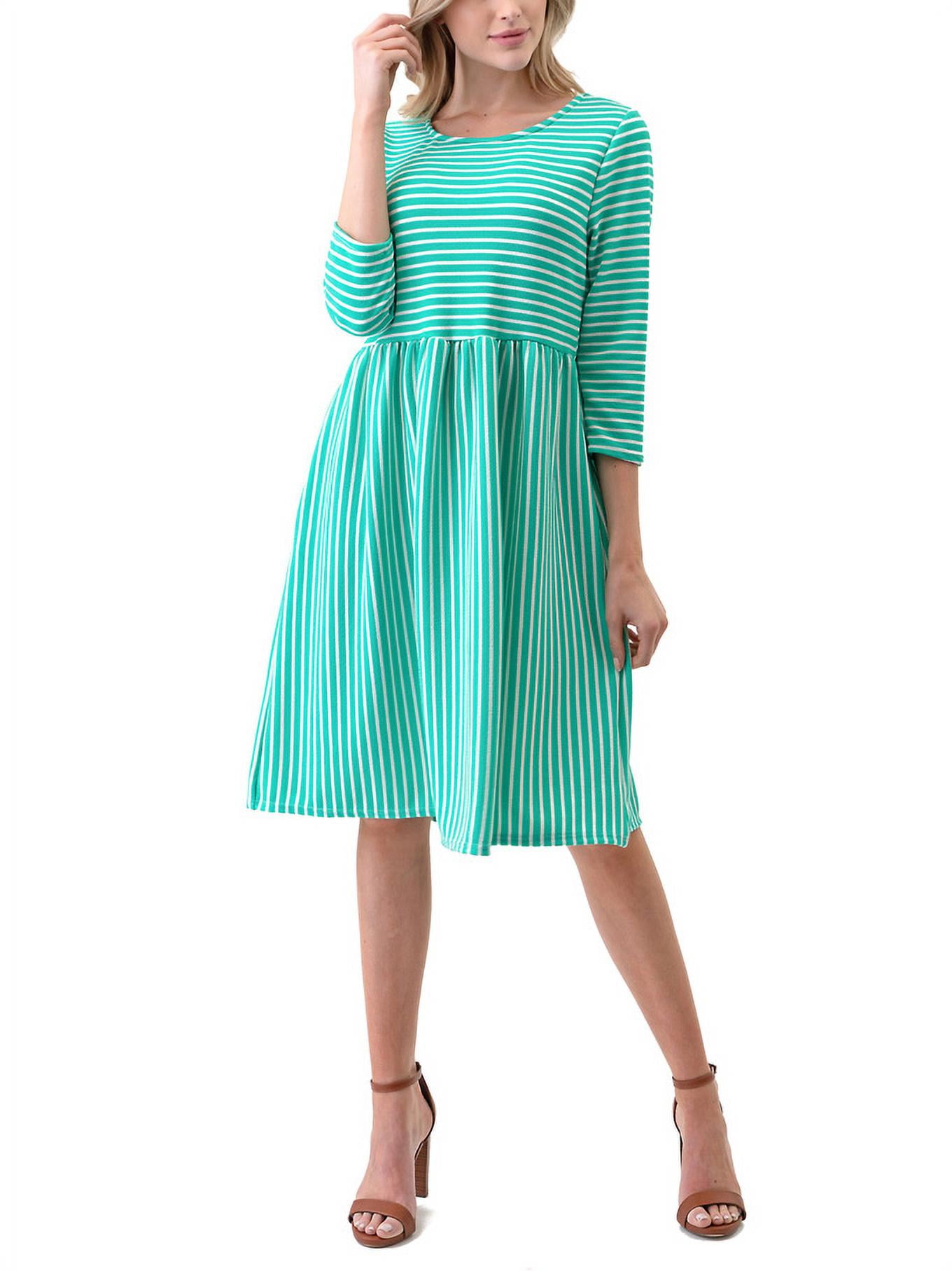 3/4 Sleeve stripe Tshirt Dresses with pocket.