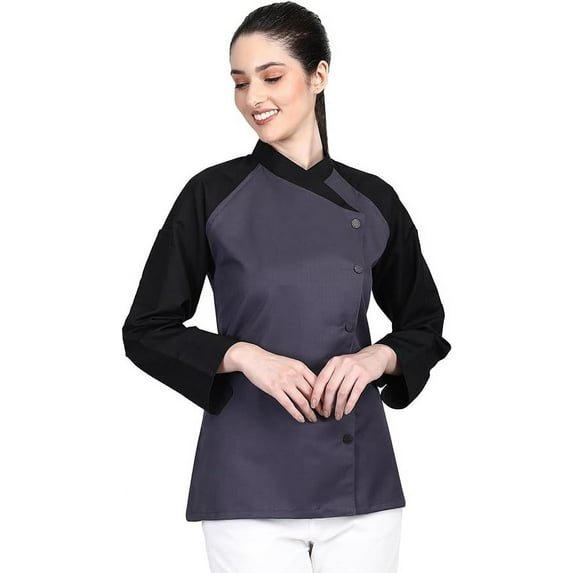 3/4 Sleeves New Gray Color Chef Coat Jacket Uniform for women ideal for food service, Caterers and Culinary professional XS Size