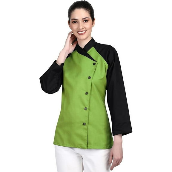 3/4 Sleeves New Green Color Chef Coat Jacket Uniform for women ideal for food service, Caterers and Culinary professional L Size