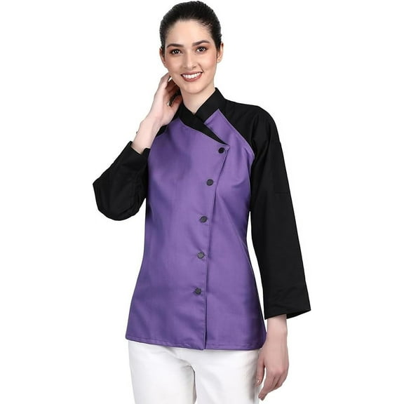 3/4 Sleeves New Purple Color Chef Coat Jacket Uniform for women ideal for food service, Caterers and Culinary professional L Size