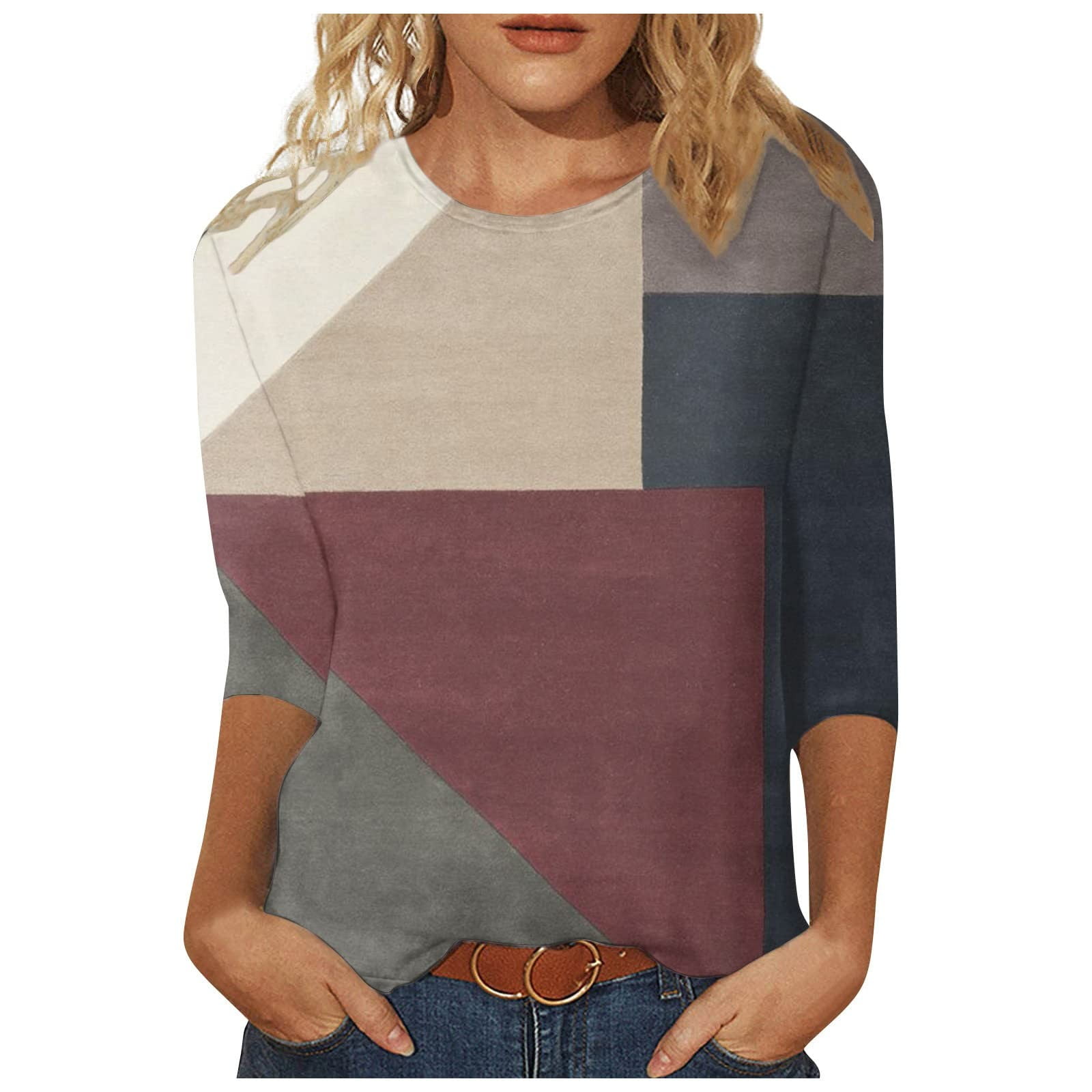 3/4 Sleeves Tops for Women, Blouses for Women Casual Womens Tops Tunic Cotton T Shirts Summer Blouse Ladies Tops and Blouses Delivery Today Items Prime Random Stuff Under 5 Dollars #4