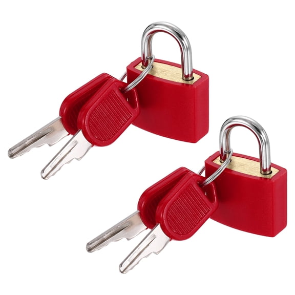 3/4" Small Locks with Keys 1.3" Length, 2Pcs Suitcase Locks ABS Covered Solid Brass Anti Rust Waterproof Mini Luggage Padlock for Backpack Gym Locker Cabinet Boxes, Red