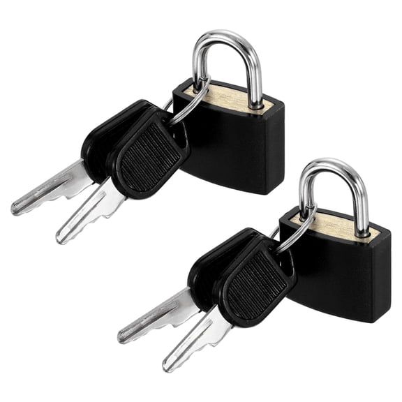 3/4" Small Locks with Keys 1.3" Length, 2Pcs Suitcase Locks ABS Covered Solid Brass Anti Rust Waterproof Mini Luggage Padlock for Backpack Gym Locker Cabinet Boxes, Black