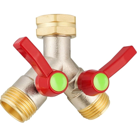 Garden Hose Diverter Heavy Brass Hose Diverter Hose Separator 2-Way Heavy,2-Way Hose Connector Diverter Quick Connect Hose Connector Water Pipe Diverter, 3/4 "Right Inlet Hose Y Valve Faucet Adapter