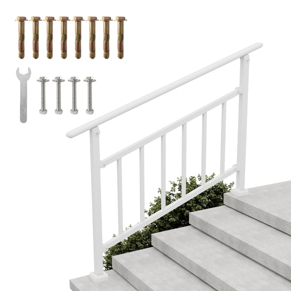 3-4 Step Hand Rails for Outdoor, Adjustable Steel Stair Railing Kit For Porch, Deck, White