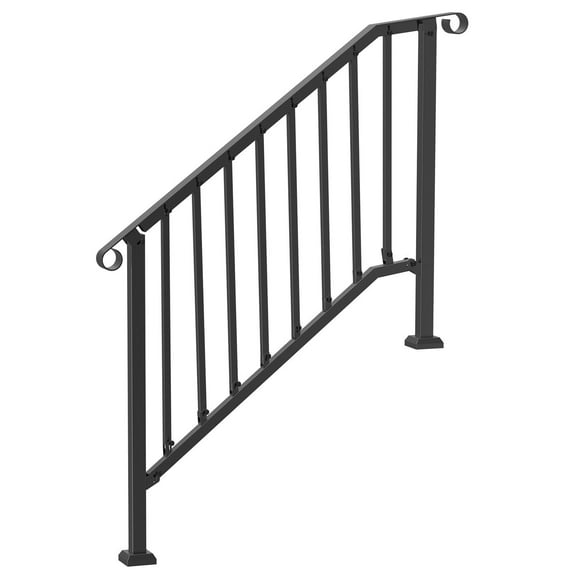 Extra Grip 3-4 Step Handrail with Arch Design, Black Metal Outdoor Stair Assist for Seniors, Porch & Deck