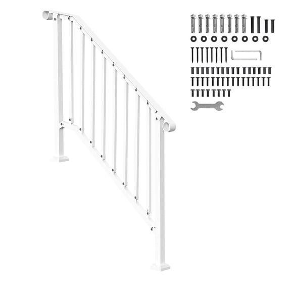 3-4 Step White Retro Arch Carbon Steel Outdoor Handrail Kit Full Installation Hardware, Senior Safety Step Rail for Concrete Porch Deck Stairs