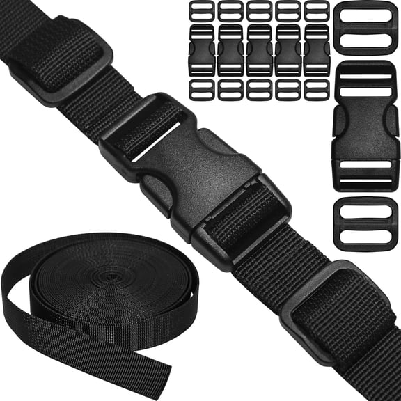 3/4" Straps and Buckles Set: 6 Yard Nylon Webbing 0.75 inch (20 mm) Wide, 6 Pack Side Release Buckle, 12 pcs Tri-Glide Sliders, Plastic Clips Quick Fasteners Replacement Dual Adjustable No Sewing
