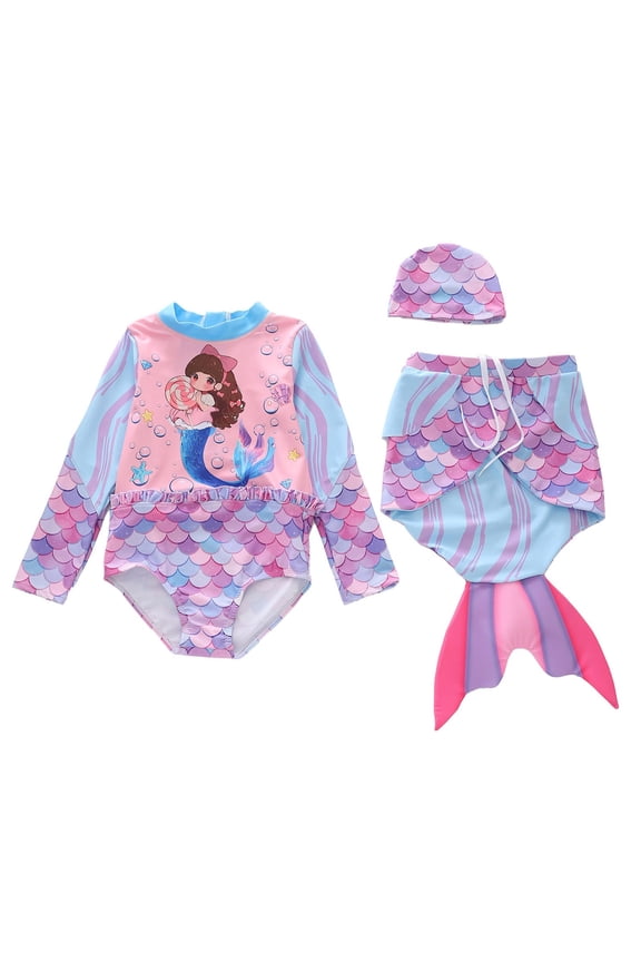 3-4 T Girls Swimsuit Girls Swimwear Set Flowing Skirt Detachable Tail For Pool Beach Water Play Activities