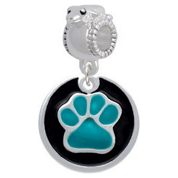 3/4'' Teal Paw in Black Circle - Frog Charm Bead