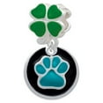 thumbnail image 1 of 3/4'' Teal Paw in Black Circle - Green Four Leaf Clover Charm Bead, 1 of 1