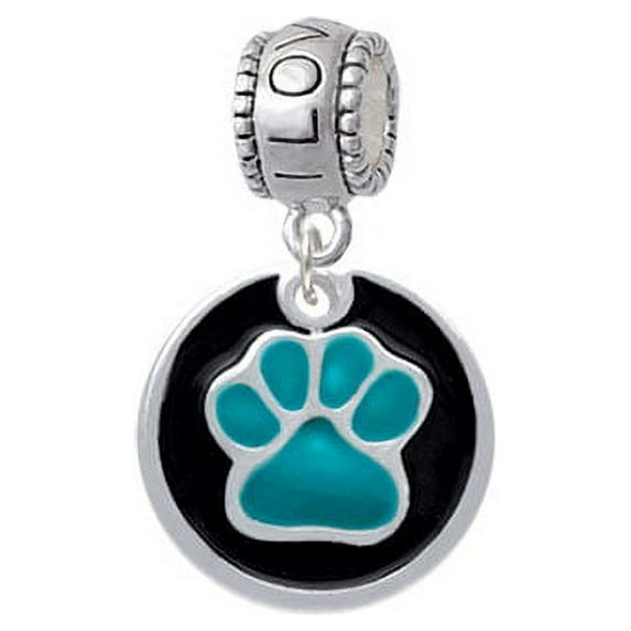 3/4'' Teal Paw in Black Circle - I Love You Charm Bead