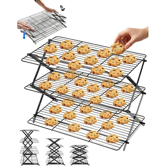 3/4-Tier Collapsible Cooling Rack - Expand to Bake, Collapse to Save Space, Adjustable Cookie Baking Gadgets Lets You Cool Dozens of Cookies - Perfect for Small Kitchens