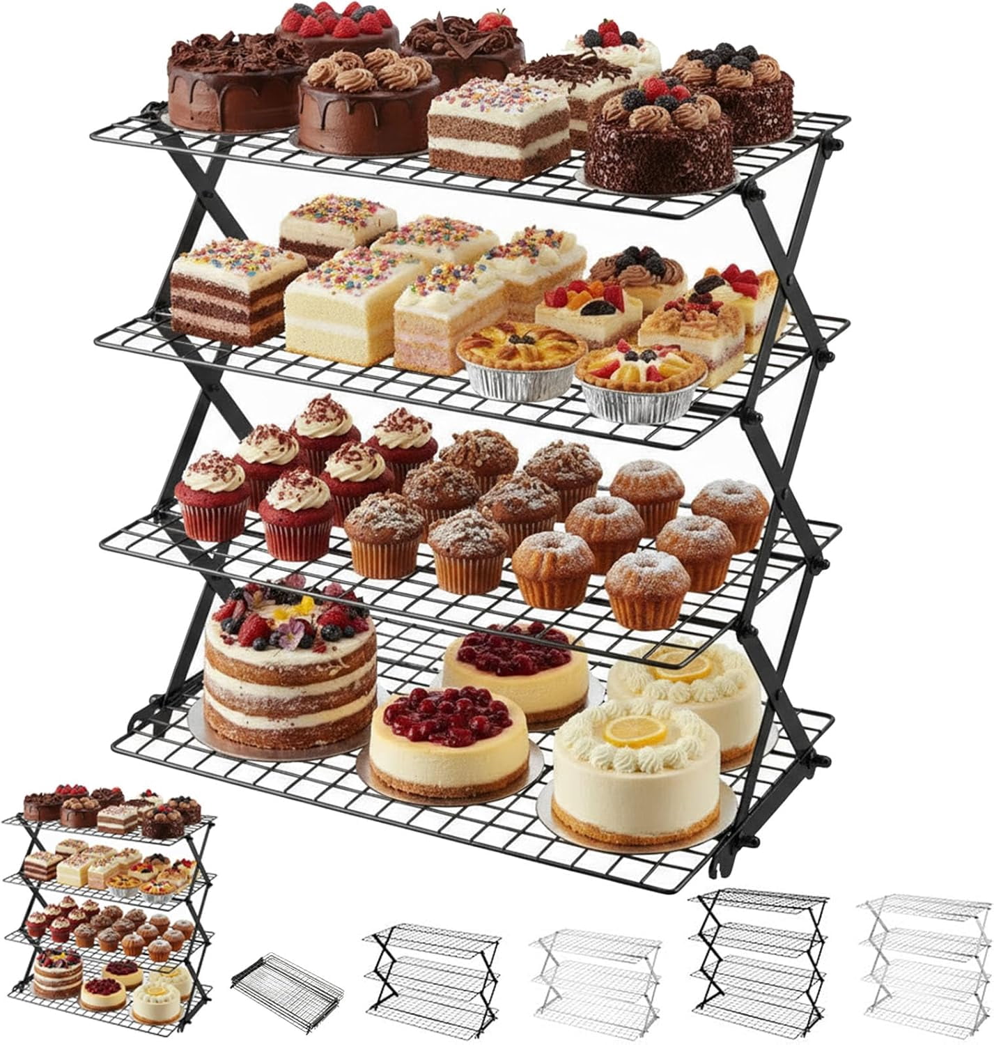 3/4-Tier Collapsible Cooling Rack Expand to Bake Collapse to Save Space ...
