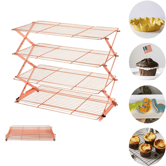 3/4-Tier Collapsible cooling racks for cooking and baking, Adjustable Stackable Wire Rack, Stable X-Leg Design for Roasting, Drying & Cookies, Upgraded Baking Supplies rose red