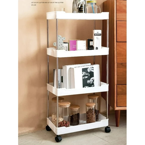 3/4 Tier Movable Gap Storage Rack Rolling Utility Cart Storage Shelf Kitchen Bathroom Slim Slide Organizer Shelf Livingroom
